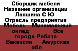 Сборщик мебели › Название организации ­ Лапшина С.Ю. › Отрасль предприятия ­ Мебель › Минимальный оклад ­ 20 000 - Все города Работа » Вакансии   . Амурская обл.